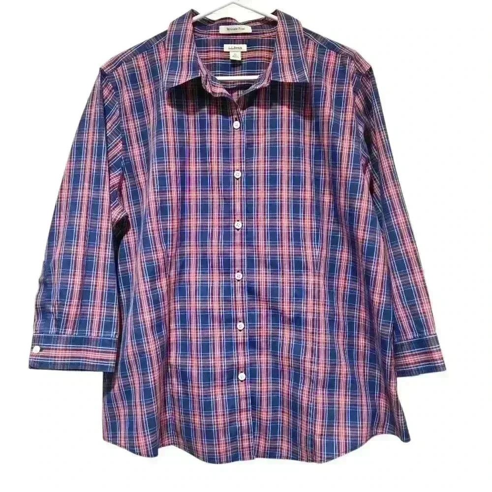 L.L.Bean Mens XL Long Sleeve Buttons Down Wrinkle Free Shirt Plaid #127